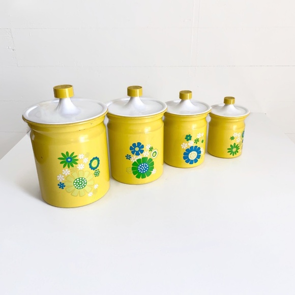 SOLD Vintage Kromex Canister Set Yellow Flowers - Picture 4 of 13